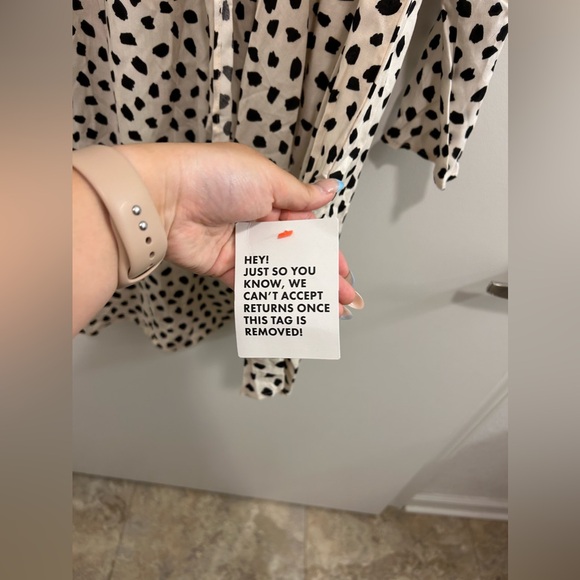 NWT ASOS Cream and Black Polka Dot Long Sleeve Dress Tie in Front - Picture 4 of 11